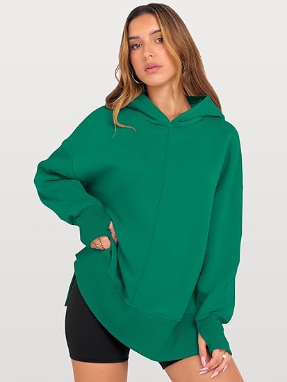 ANRABESS Oversized Slit Hoodie | Y2K Fleece Pullover