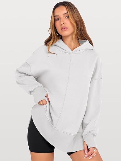 ANRABESS Oversized Slit Hoodie | Y2K Fleece Pullover