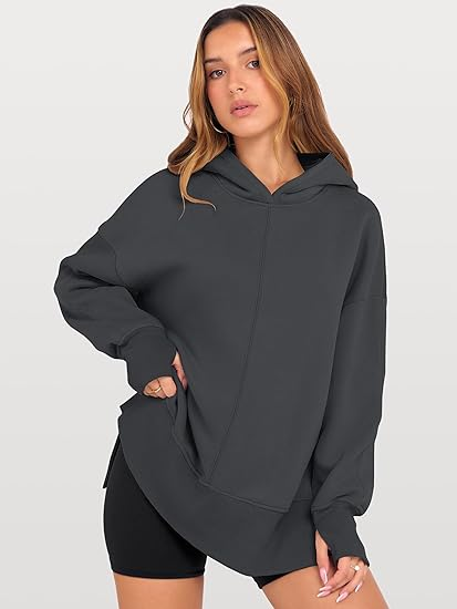ANRABESS Oversized Slit Hoodie | Y2K Fleece Pullover