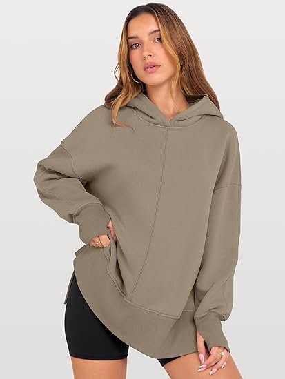 ANRABESS Oversized Slit Hoodie | Y2K Fleece Pullover