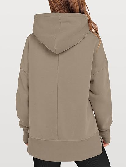 ANRABESS Oversized Slit Hoodie | Y2K Fleece Pullover