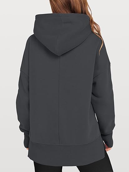 ANRABESS Oversized Slit Hoodie | Y2K Fleece Pullover