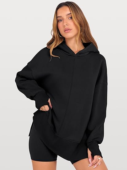 ANRABESS Oversized Slit Hoodie | Y2K Fleece Pullover