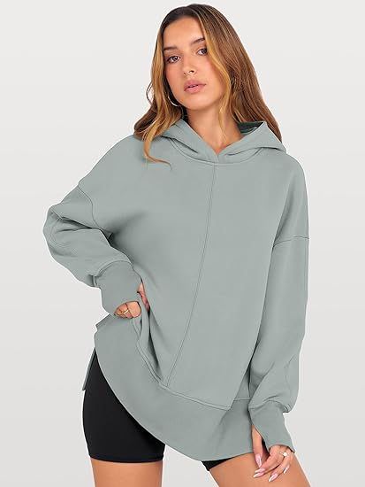 ANRABESS Oversized Slit Hoodie | Y2K Fleece Pullover
