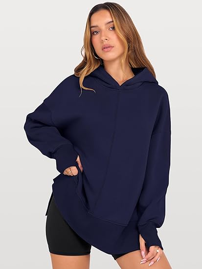 ANRABESS Oversized Slit Hoodie | Y2K Fleece Pullover