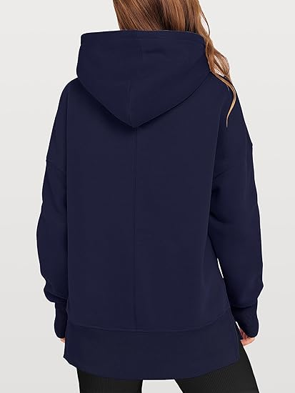 ANRABESS Oversized Slit Hoodie | Y2K Fleece Pullover