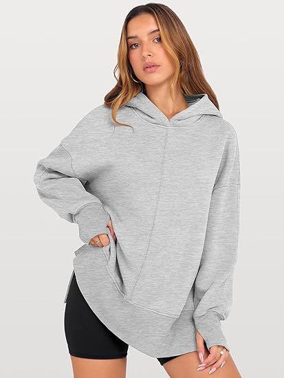ANRABESS Oversized Slit Hoodie | Y2K Fleece Pullover