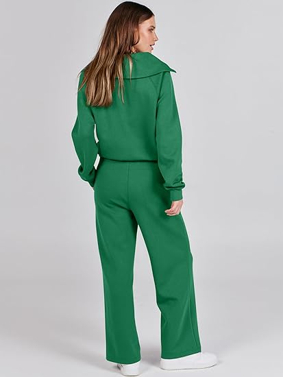 ANRABESS 2 Piece Outfits for Women Half Zip Sweatshirt & Wide Leg Pants Airport Travel Lounge Matching Fall Winter Sets Sweatsuits Clothing