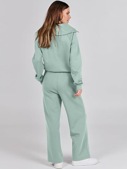 ANRABESS 2 Piece Outfits for Women Half Zip Sweatshirt & Wide Leg Pants Airport Travel Lounge Matching Fall Winter Sets Sweatsuits Clothing