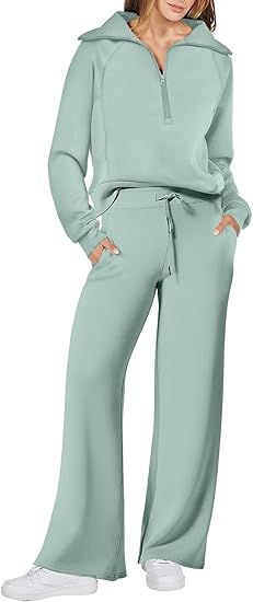 ANRABESS 2 Piece Outfits for Women Half Zip Sweatshirt & Wide Leg Pants Airport Travel Lounge Matching Fall Winter Sets Sweatsuits Clothing