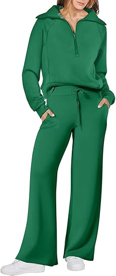 ANRABESS 2 Piece Outfits for Women Half Zip Sweatshirt & Wide Leg Pants Airport Travel Lounge Matching Fall Winter Sets Sweatsuits Clothing