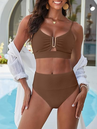 ANRABESS Women's High Waisted Ribbed Bikini Set