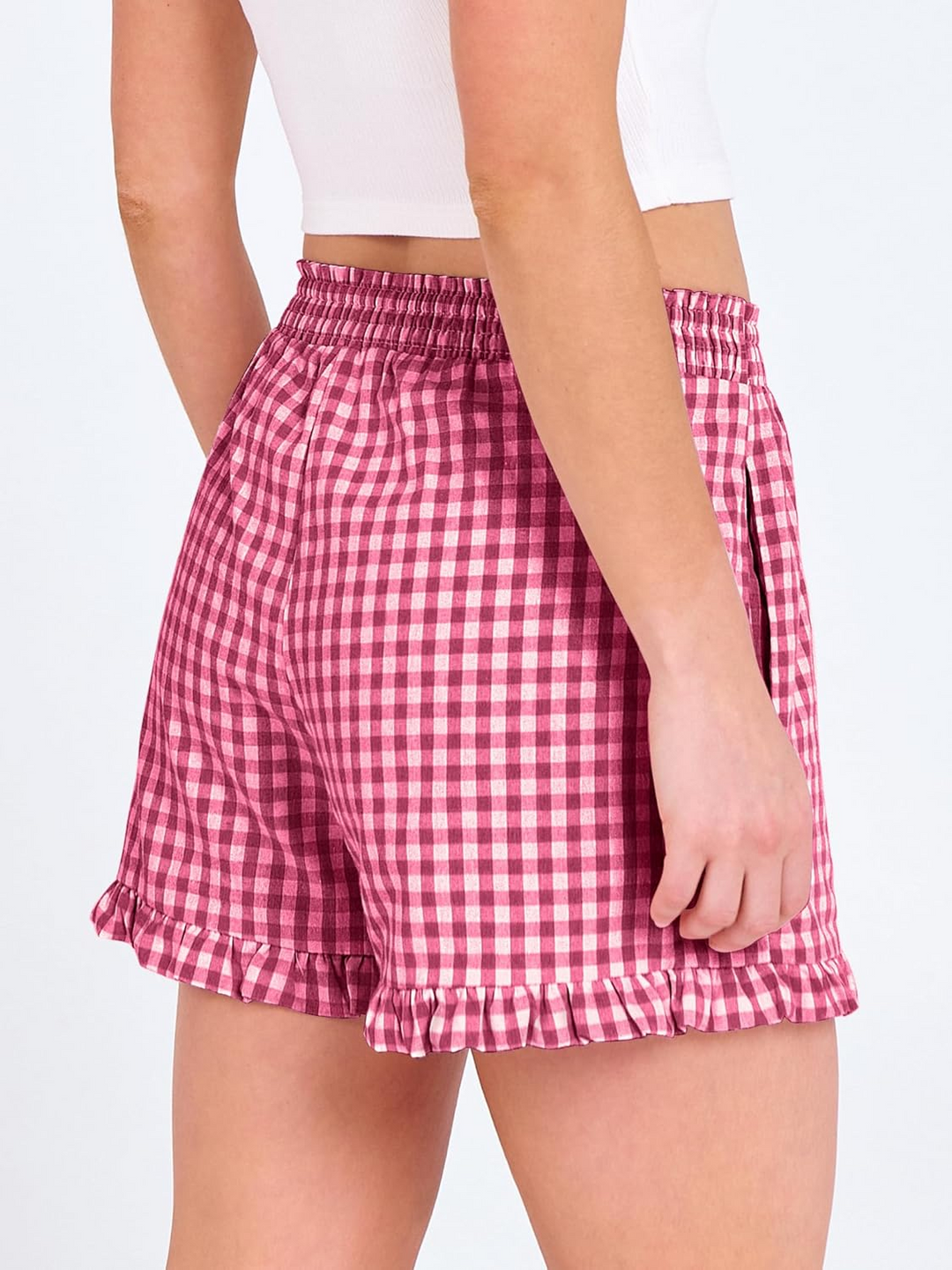 ANRABESS Womens Ruffle Boxer Shorts Pajama Gingham Shorts Summer Casual Lounge Sleep Plaid Beach Bottoms Pockets 2026 Trendy