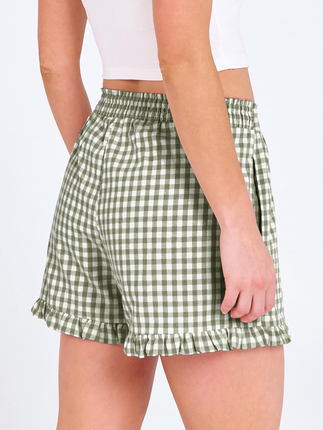 ANRABESS Womens Ruffle Boxer Shorts Pajama Gingham Shorts Summer Casual Lounge Sleep Plaid Beach Bottoms Pockets 2026 Trendy