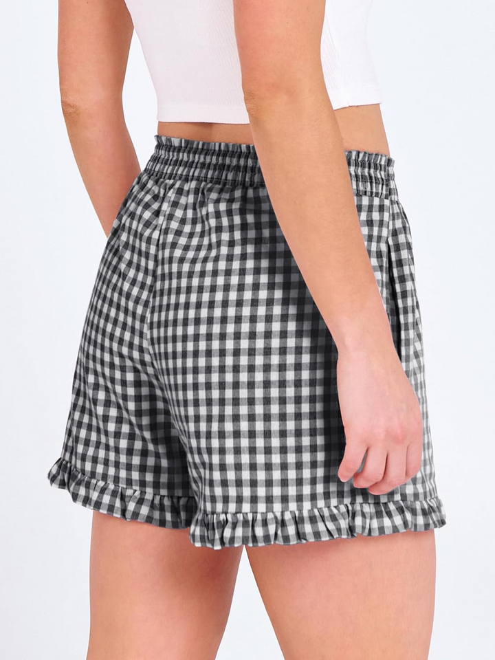 ANRABESS Womens Ruffle Boxer Shorts Pajama Gingham Shorts Summer Casual Lounge Sleep Plaid Beach Bottoms Pockets 2026 Trendy