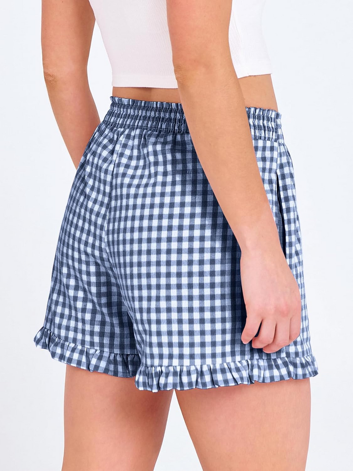 ANRABESS Womens Ruffle Boxer Shorts Pajama Gingham Shorts Summer Casual Lounge Sleep Plaid Beach Bottoms Pockets 2026 Trendy