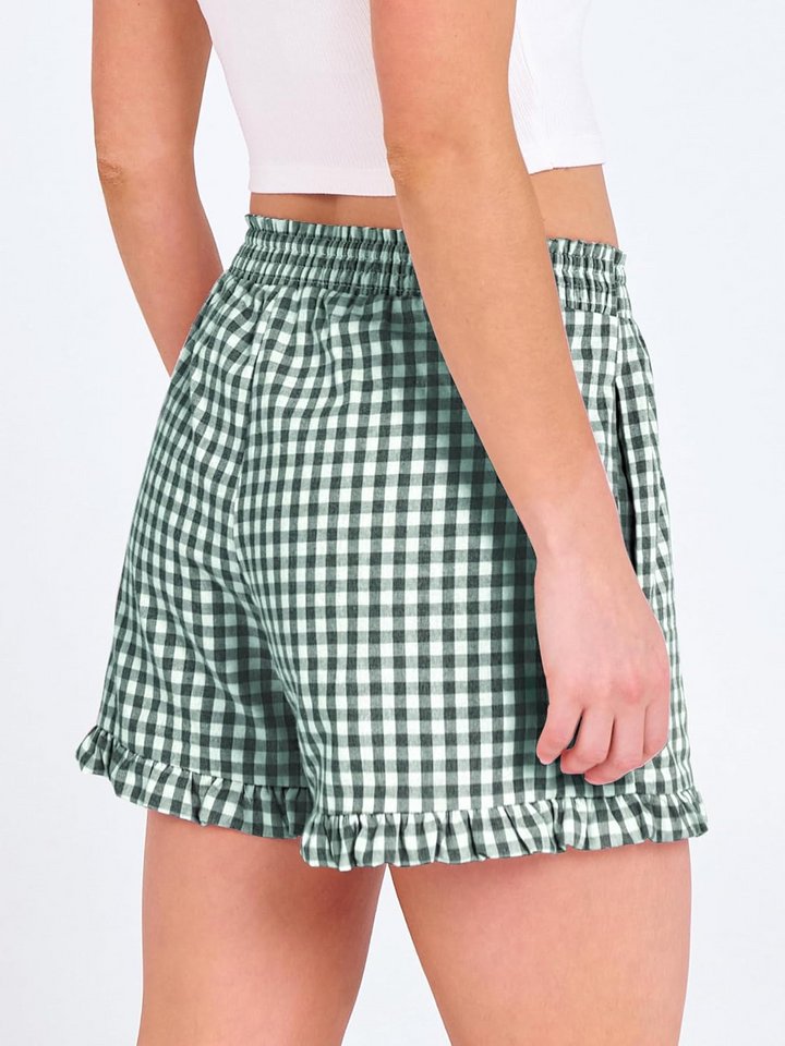 ANRABESS Womens Ruffle Boxer Shorts Pajama Gingham Shorts Summer Casual Lounge Sleep Plaid Beach Bottoms Pockets 2026 Trendy