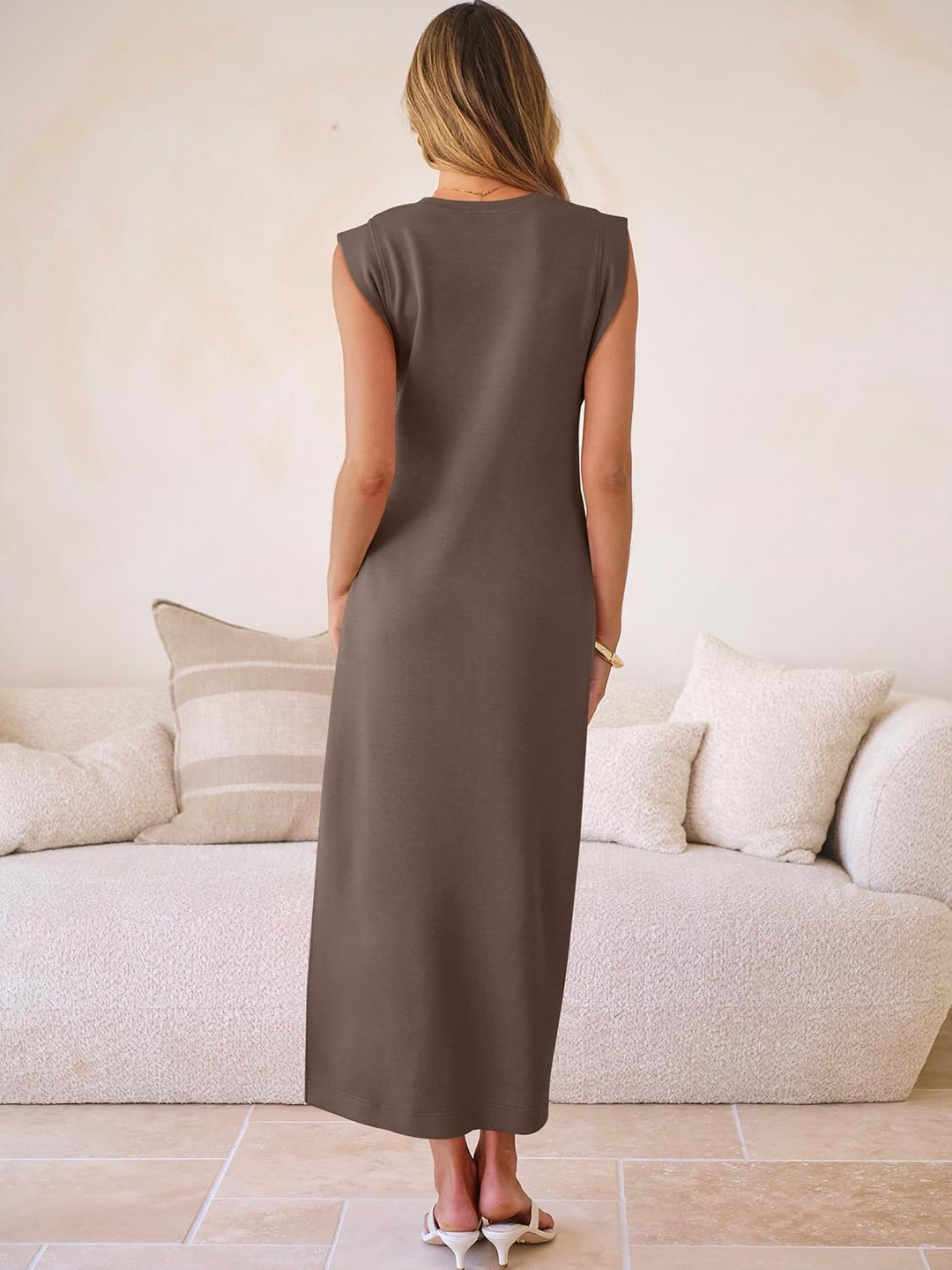ANRABESS Summer Casual Sleeveless Maxi Dress for Women Crewneck Loose Split Wrinkle-Free Travel Vacation Long Dress Beach Sundress with Pockets