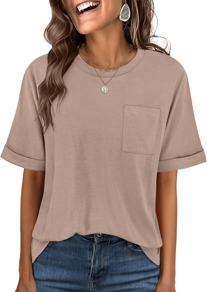 ANRABESS Oversized T Shirts for Women Short Sleeve Crewneck Basic Tee Loose Casual Summer Top with Pocket