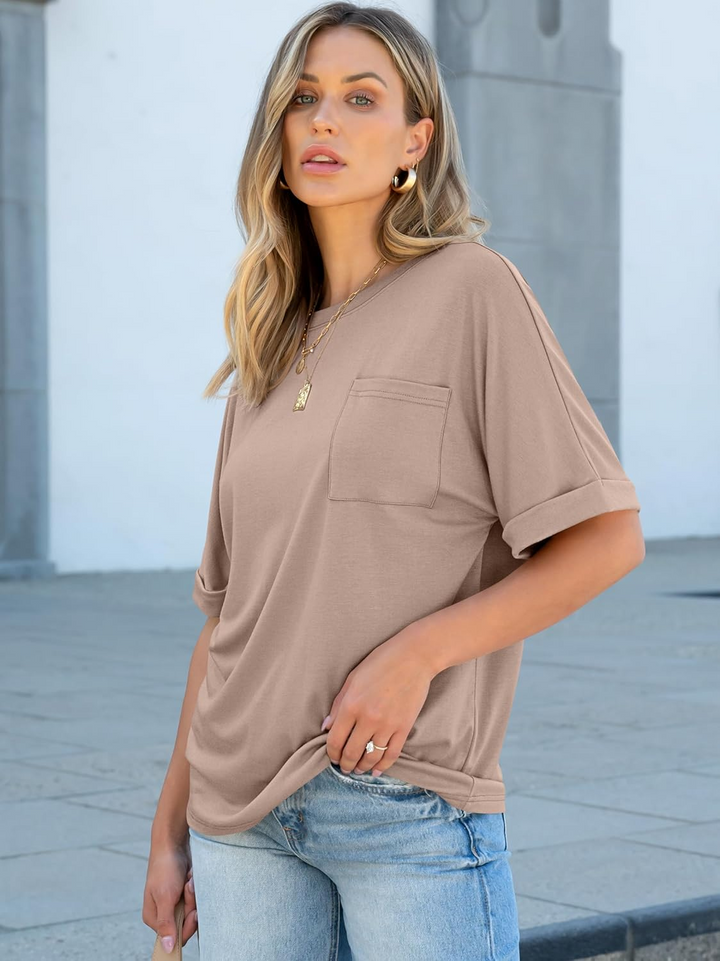 ANRABESS Oversized T Shirts for Women Short Sleeve Crewneck Basic Tee Loose Casual Summer Top with Pocket