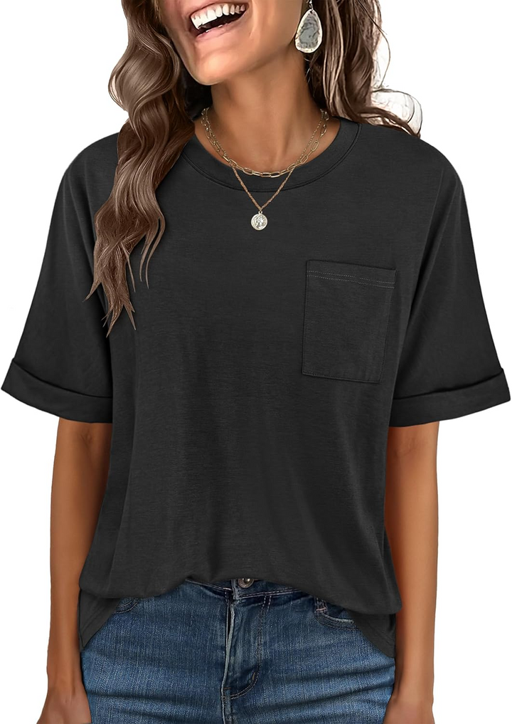 ANRABESS Oversized T Shirts for Women Short Sleeve Crewneck Basic Tee Loose Casual Summer Top with Pocket