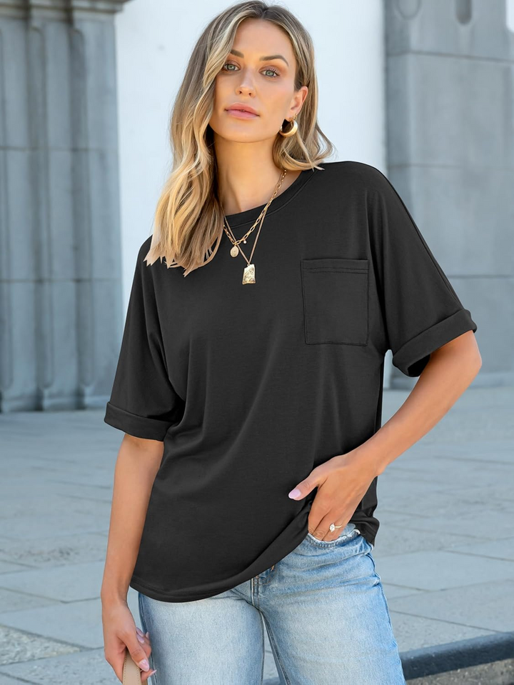 ANRABESS Oversized T Shirts for Women Short Sleeve Crewneck Basic Tee Loose Casual Summer Top with Pocket