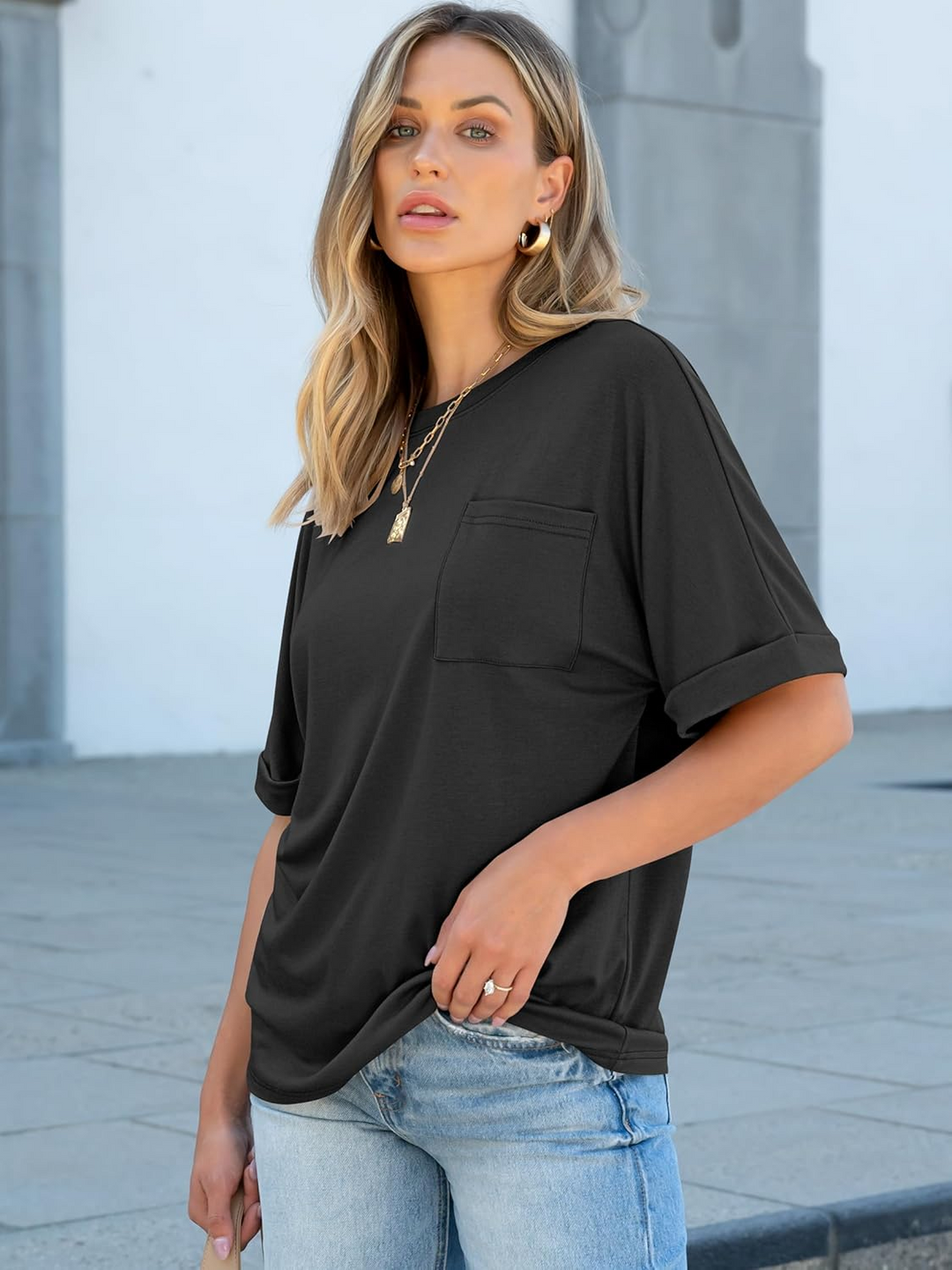 ANRABESS Oversized T Shirts for Women Short Sleeve Crewneck Basic Tee Loose Casual Summer Top with Pocket
