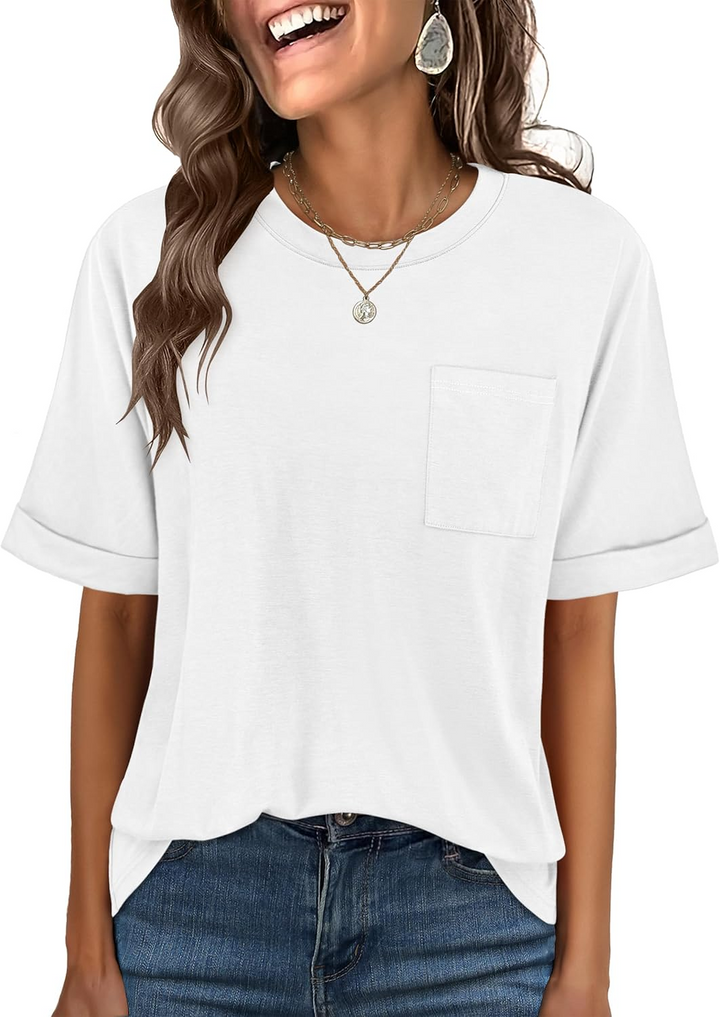 ANRABESS Oversized T Shirts for Women Short Sleeve Crewneck Basic Tee Loose Casual Summer Top with Pocket