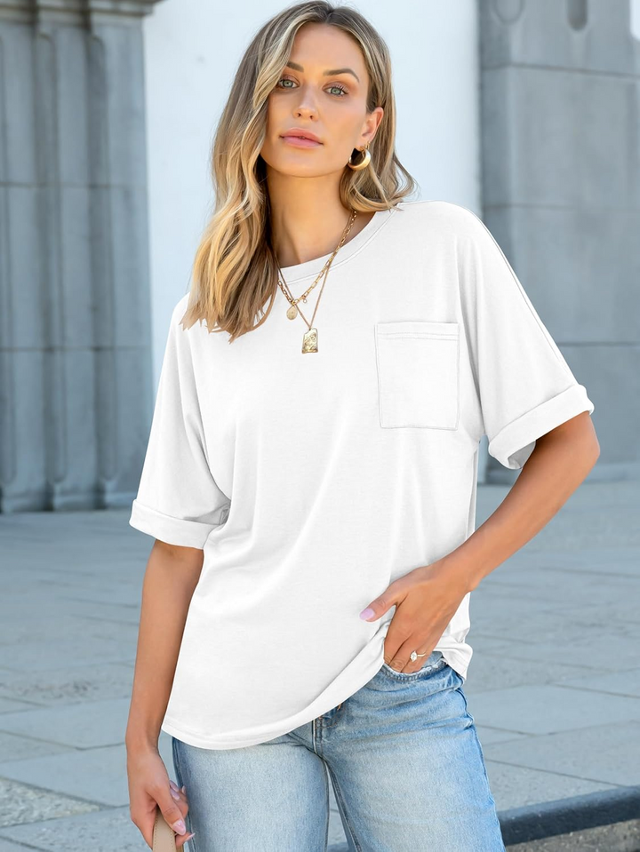 ANRABESS Oversized T Shirts for Women Short Sleeve Crewneck Basic Tee Loose Casual Summer Top with Pocket