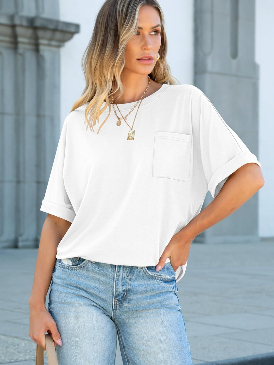 ANRABESS Oversized T Shirts for Women Short Sleeve Crewneck Basic Tee Loose Casual Summer Top with Pocket