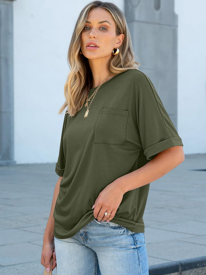 ANRABESS Oversized T Shirts for Women Short Sleeve Crewneck Basic Tee Loose Casual Summer Top with Pocket