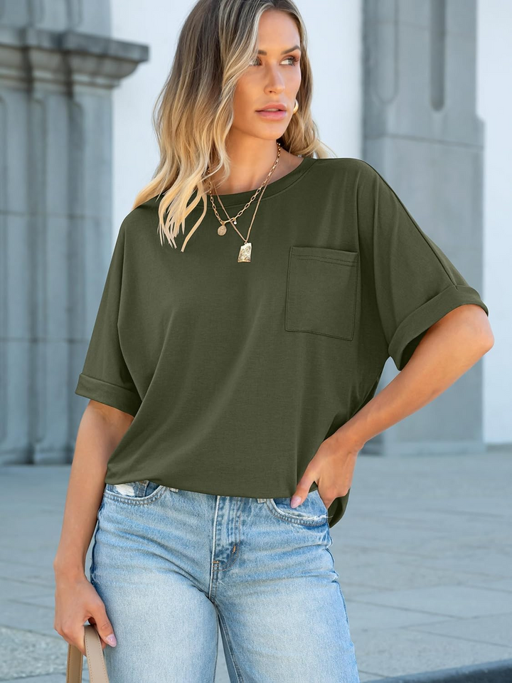 ANRABESS Oversized T Shirts for Women Short Sleeve Crewneck Basic Tee Loose Casual Summer Top with Pocket