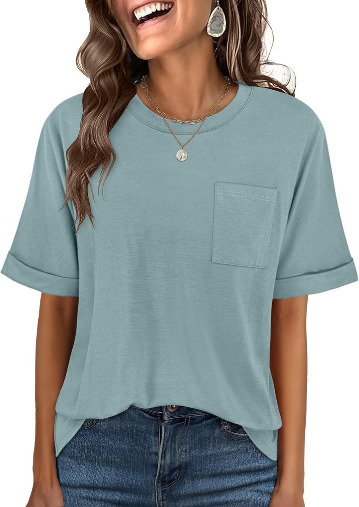 ANRABESS Oversized T Shirts for Women Short Sleeve Crewneck Basic Tee Loose Casual Summer Top with Pocket