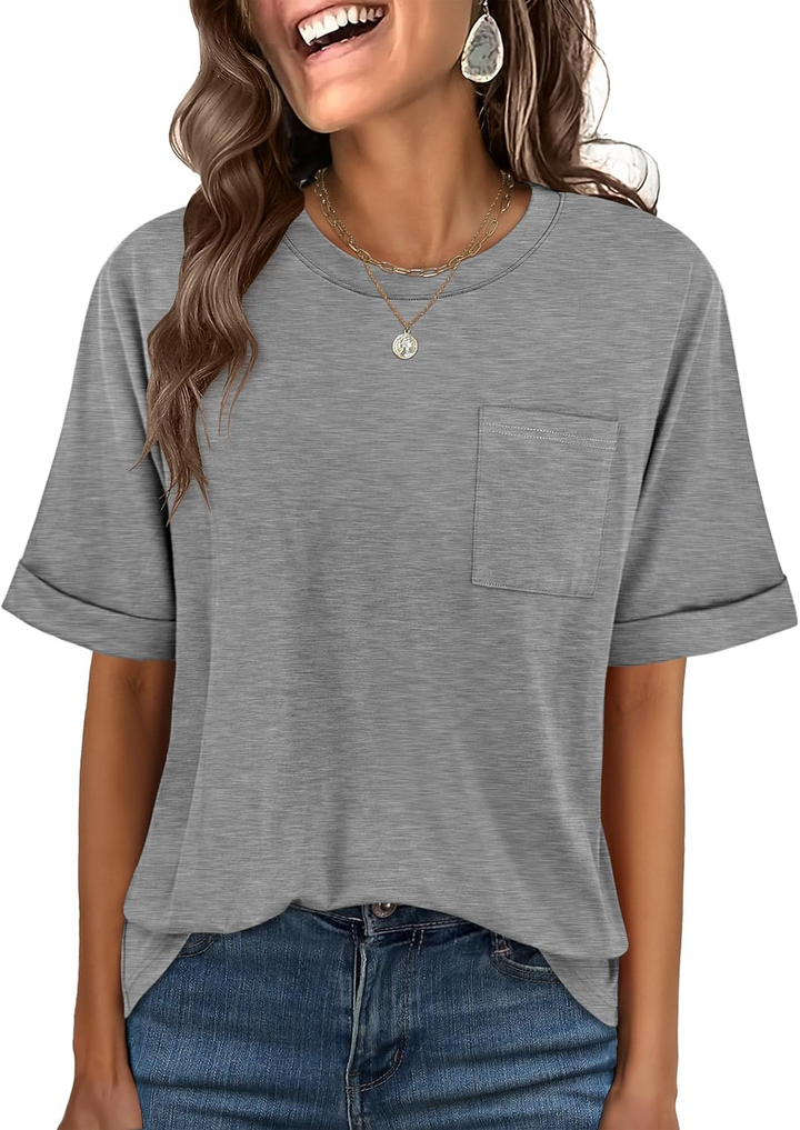 ANRABESS Oversized T Shirts for Women Short Sleeve Crewneck Basic Tee Loose Casual Summer Top with Pocket