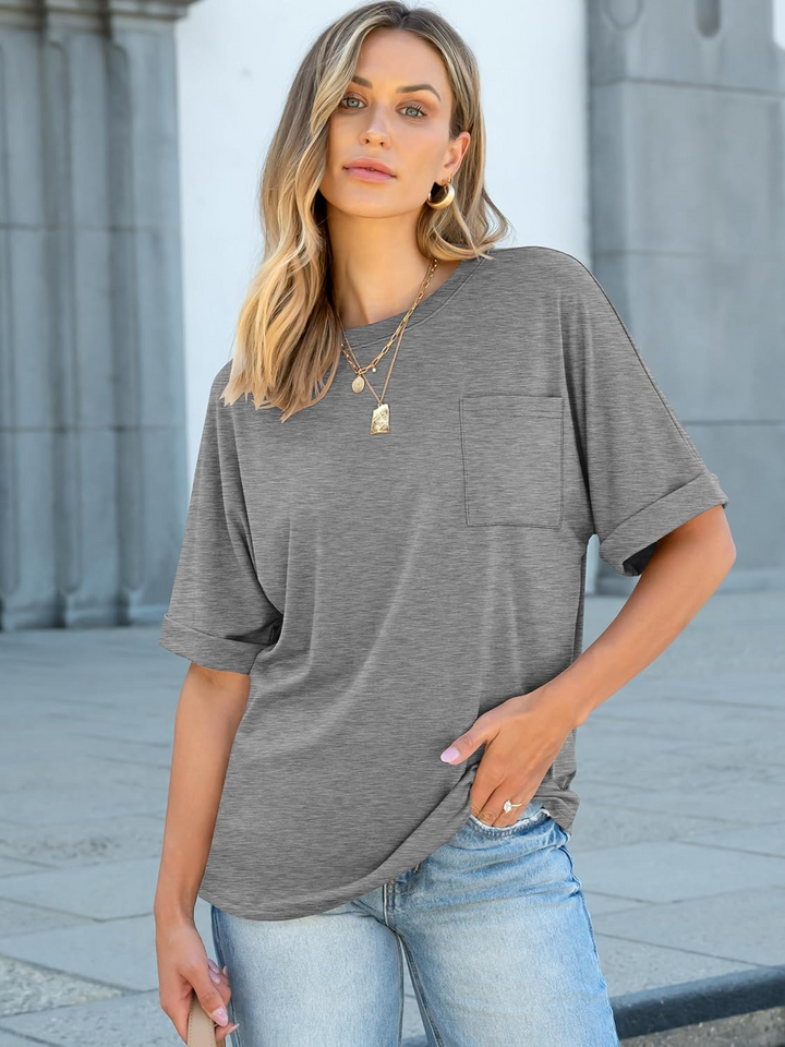 ANRABESS Oversized T Shirts for Women Short Sleeve Crewneck Basic Tee Loose Casual Summer Top with Pocket