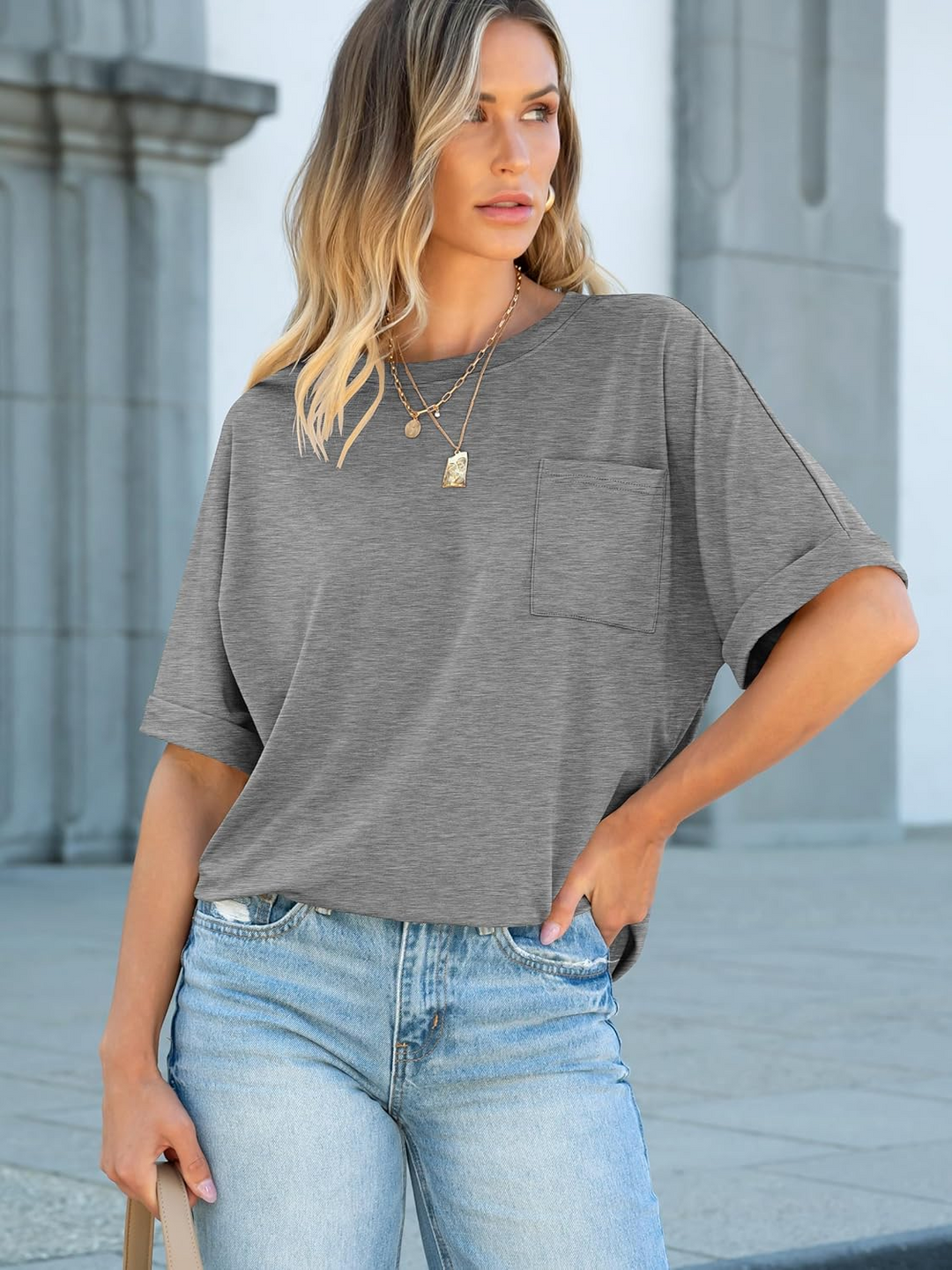 ANRABESS Oversized T Shirts for Women Short Sleeve Crewneck Basic Tee Loose Casual Summer Top with Pocket