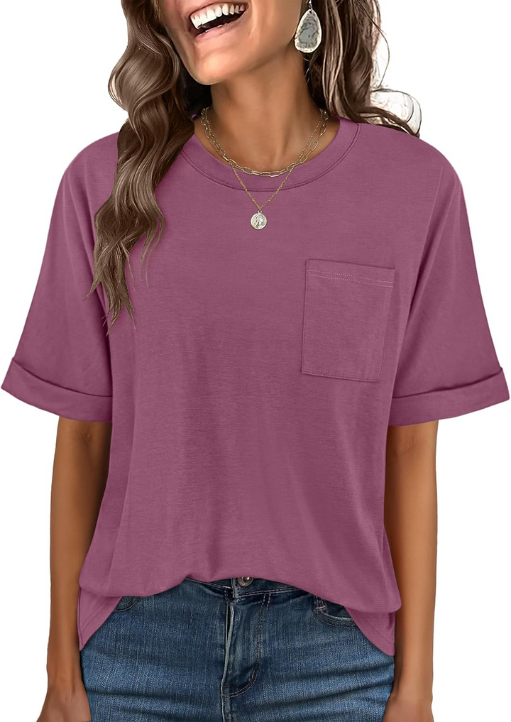 ANRABESS Oversized T Shirts for Women Short Sleeve Crewneck Basic Tee Loose Casual Summer Top with Pocket