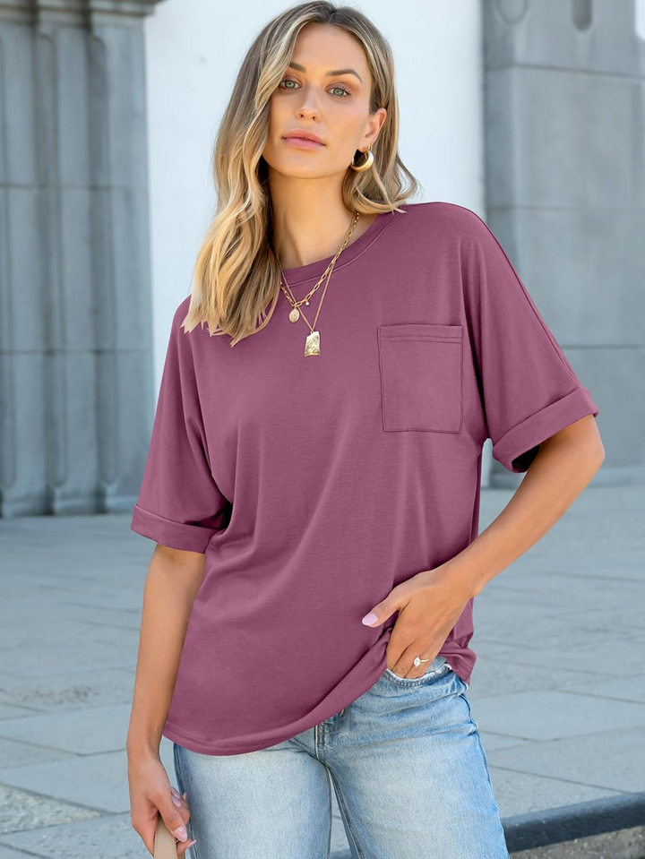 ANRABESS Oversized T Shirts for Women Short Sleeve Crewneck Basic Tee Loose Casual Summer Top with Pocket