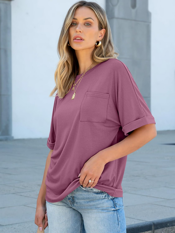 ANRABESS Oversized T Shirts for Women Short Sleeve Crewneck Basic Tee Loose Casual Summer Top with Pocket