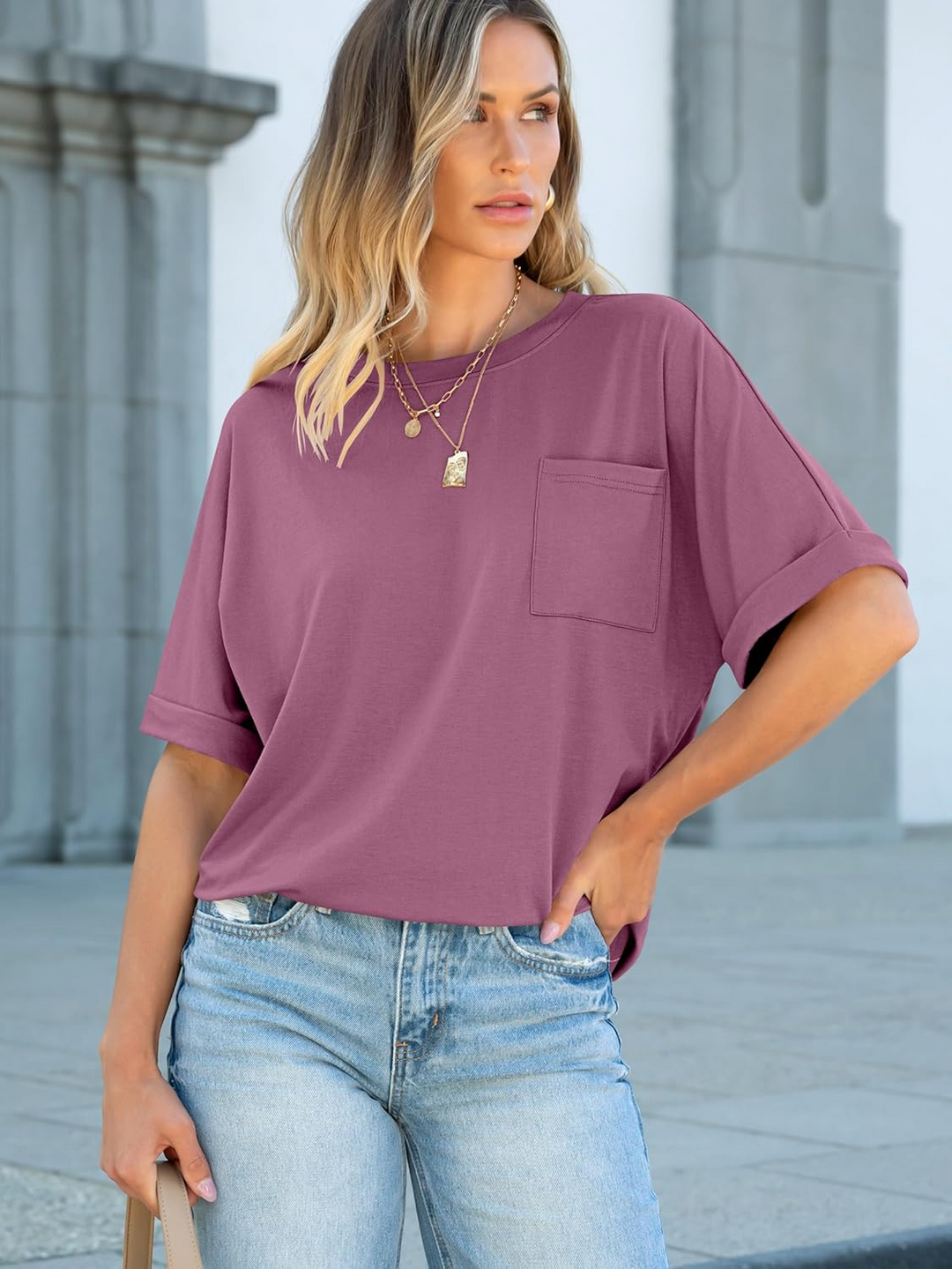 ANRABESS Oversized T Shirts for Women Short Sleeve Crewneck Basic Tee Loose Casual Summer Top with Pocket