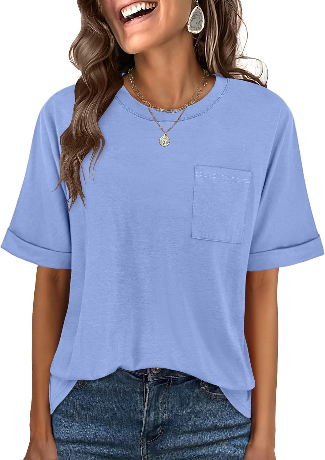 ANRABESS Oversized T Shirts for Women Short Sleeve Crewneck Basic Tee Loose Casual Summer Top with Pocket