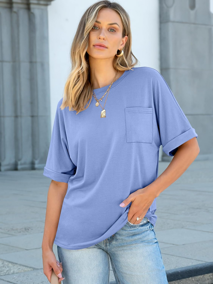 ANRABESS Oversized T Shirts for Women Short Sleeve Crewneck Basic Tee Loose Casual Summer Top with Pocket