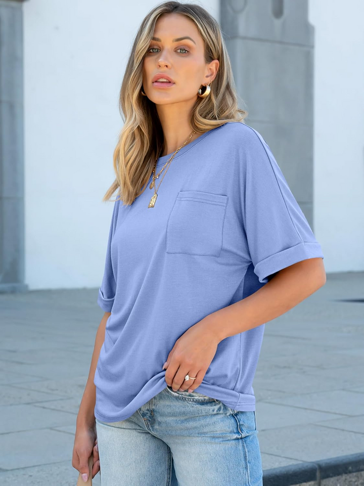 ANRABESS Oversized T Shirts for Women Short Sleeve Crewneck Basic Tee Loose Casual Summer Top with Pocket