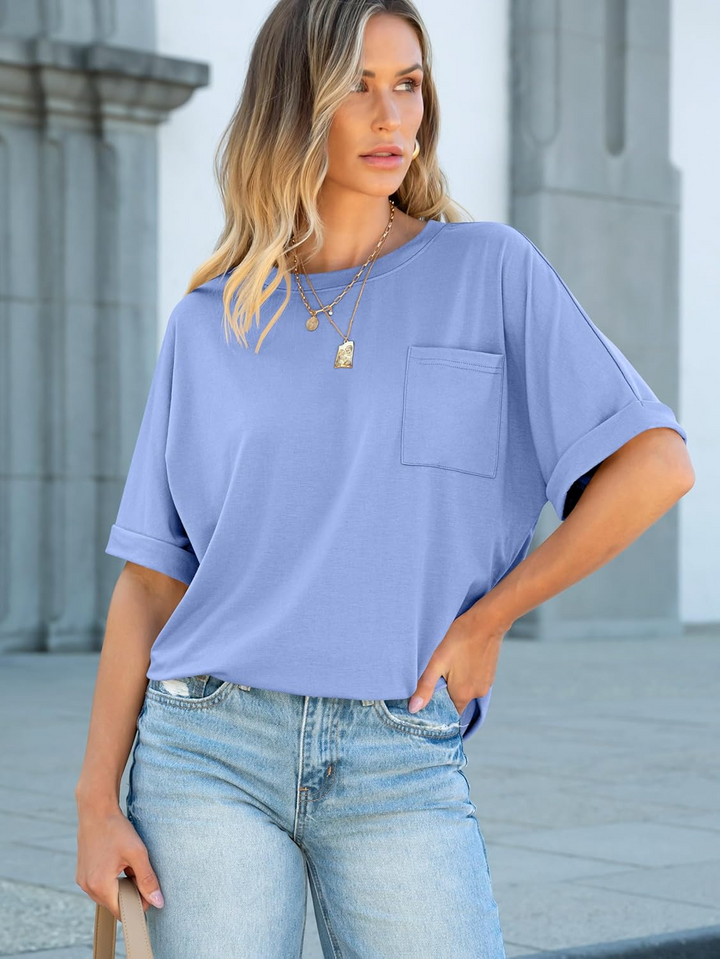 ANRABESS Oversized T Shirts for Women Short Sleeve Crewneck Basic Tee Loose Casual Summer Top with Pocket