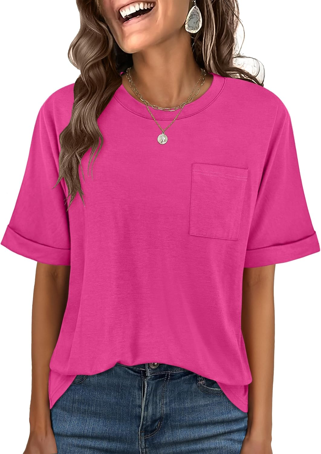 ANRABESS Oversized T Shirts for Women Short Sleeve Crewneck Basic Tee Loose Casual Summer Top with Pocket