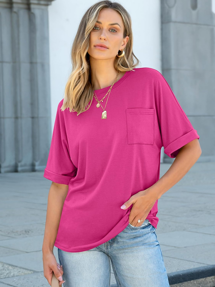ANRABESS Oversized T Shirts for Women Short Sleeve Crewneck Basic Tee Loose Casual Summer Top with Pocket