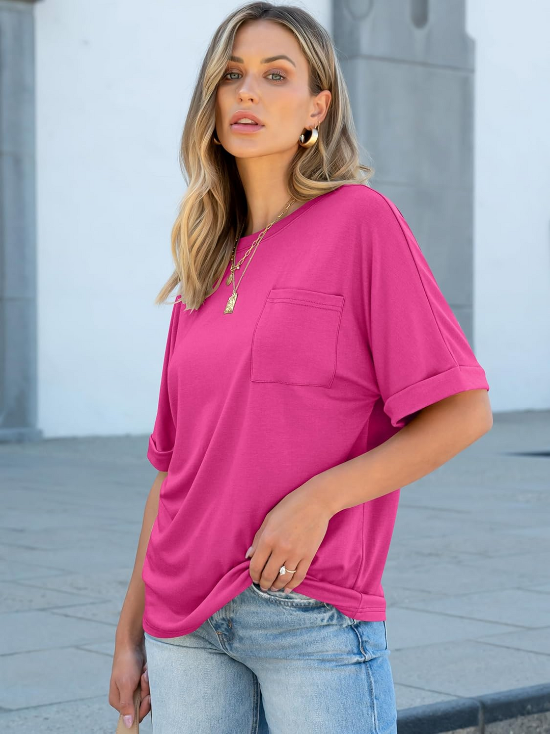 ANRABESS Oversized T Shirts for Women Short Sleeve Crewneck Basic Tee Loose Casual Summer Top with Pocket