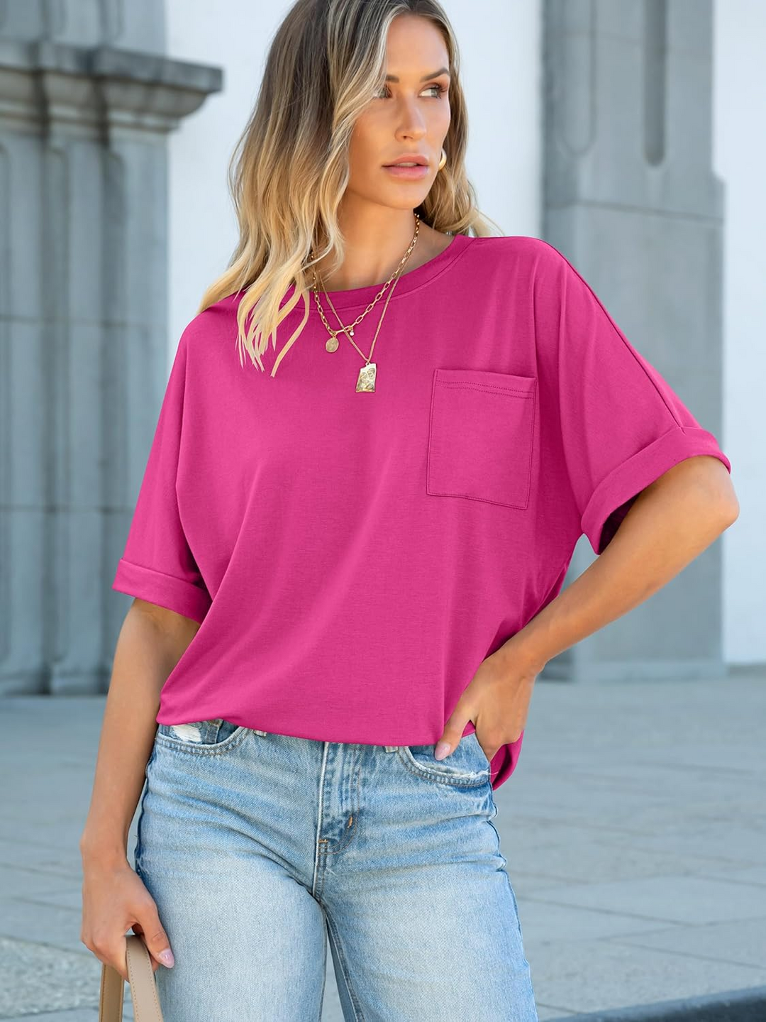 ANRABESS Oversized T Shirts for Women Short Sleeve Crewneck Basic Tee Loose Casual Summer Top with Pocket