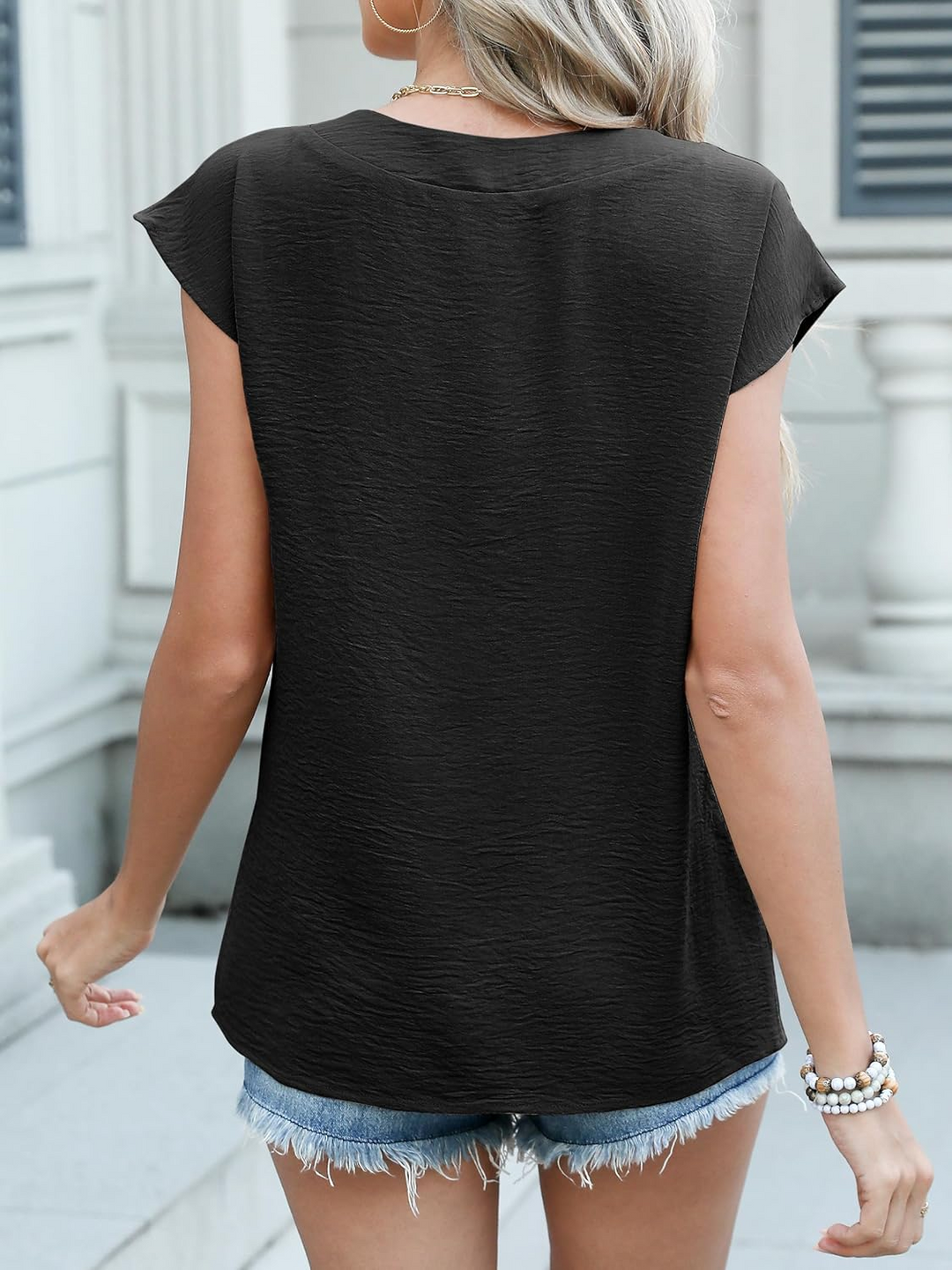 ANRABESS Women Tops V Neck T Shirts Cap Sleeve Business Casual Tops for Women Summer Loose Fit Dressy Work Office Blouses Cute Clothes Trendy Outfits