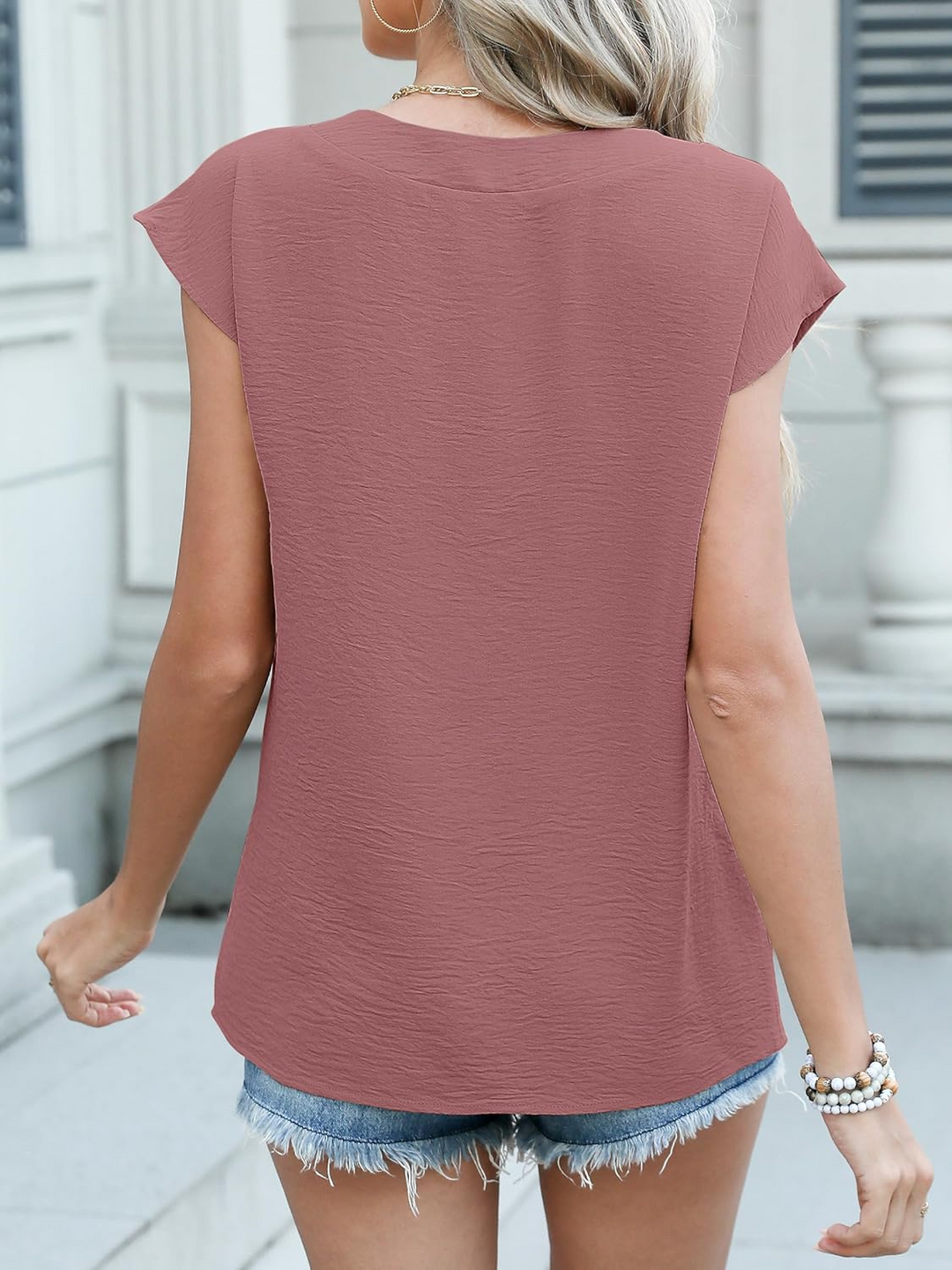 ANRABESS Women Tops V Neck T Shirts Cap Sleeve Business Casual Tops for Women Summer Loose Fit Dressy Work Office Blouses Cute Clothes Trendy Outfits